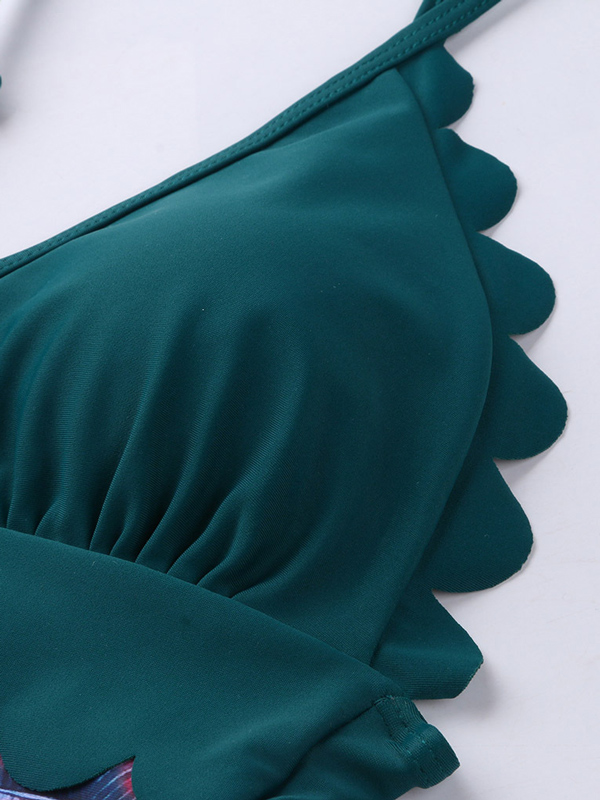 Spaghetti-Neck Deep V-Neck Lace-Up Floral One-Piece Swimwear