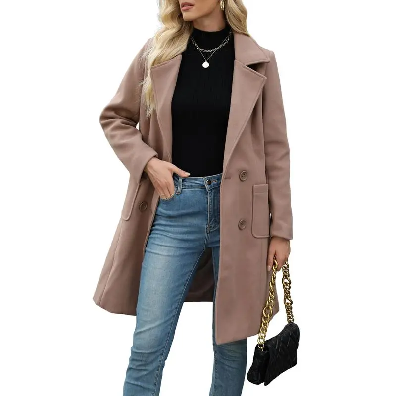 Women Winter Wool Blend Camel Mid-Long Coat