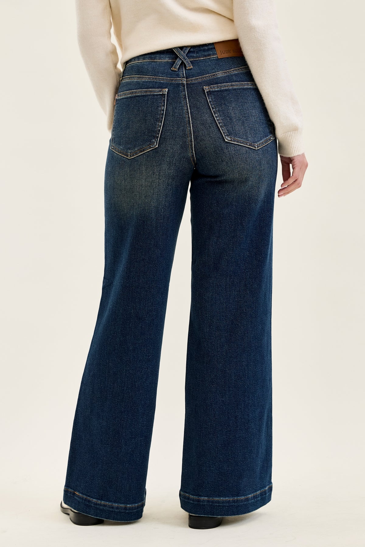 Lux Vintage Brushed Blue Wide Leg with Welt Pockets