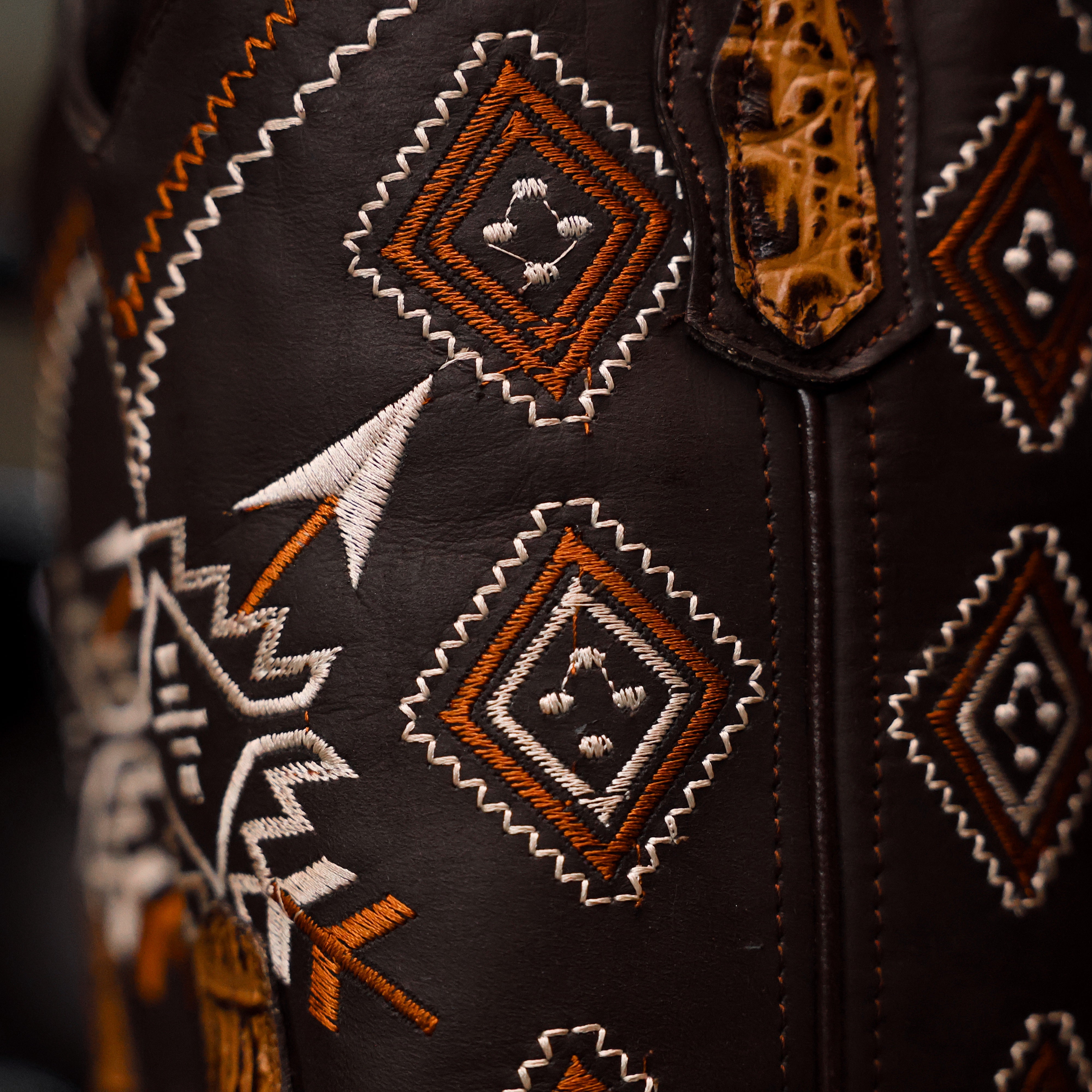 Honey Caiman Neck Leather Boots - Square Toe