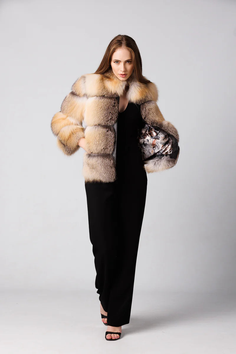 Haină din Blană Naturală de Vulpe Canadiană, Femei, Brown Frost 244