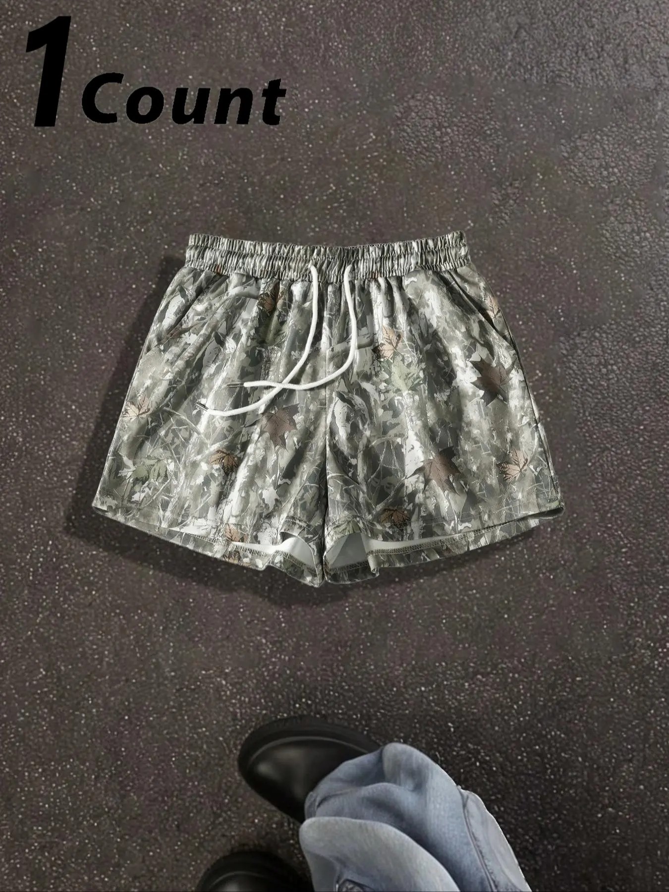 Unisex Branch-Print Camouflage Shorts – Breathable Elastic Waist Summer Streetwear