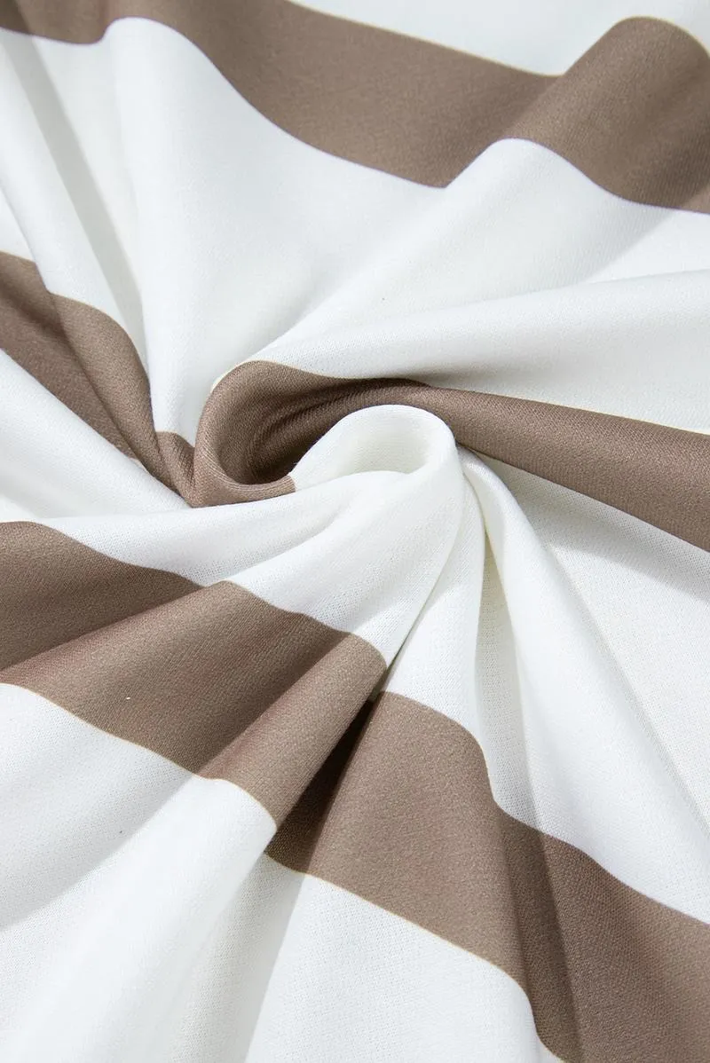 Women's Striped Two Piece Outfit Long Sleeve Drop Shoulder Pullover Tops & Jogger Pants Sets