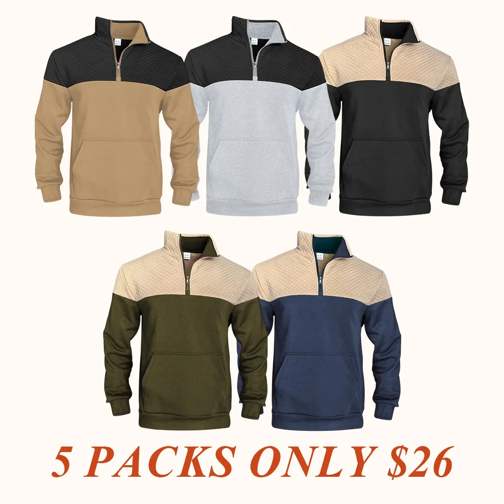 Men's Fall/Winter Patchwork Design Casual Stand-Up Collar Zipper Hoodie Stylish Commuter Sweatshirt