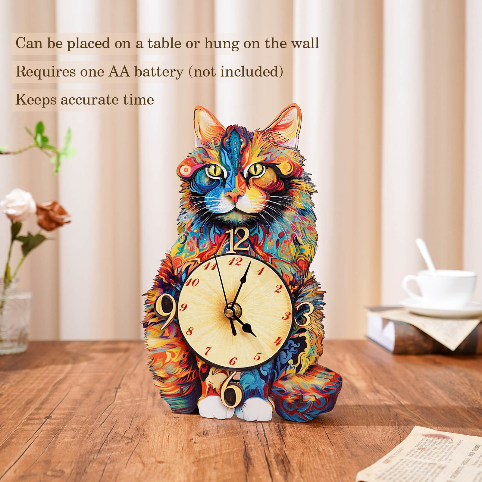 Maine Coon – DIY Wooden Clock, 3D Puzzle Craft Kit