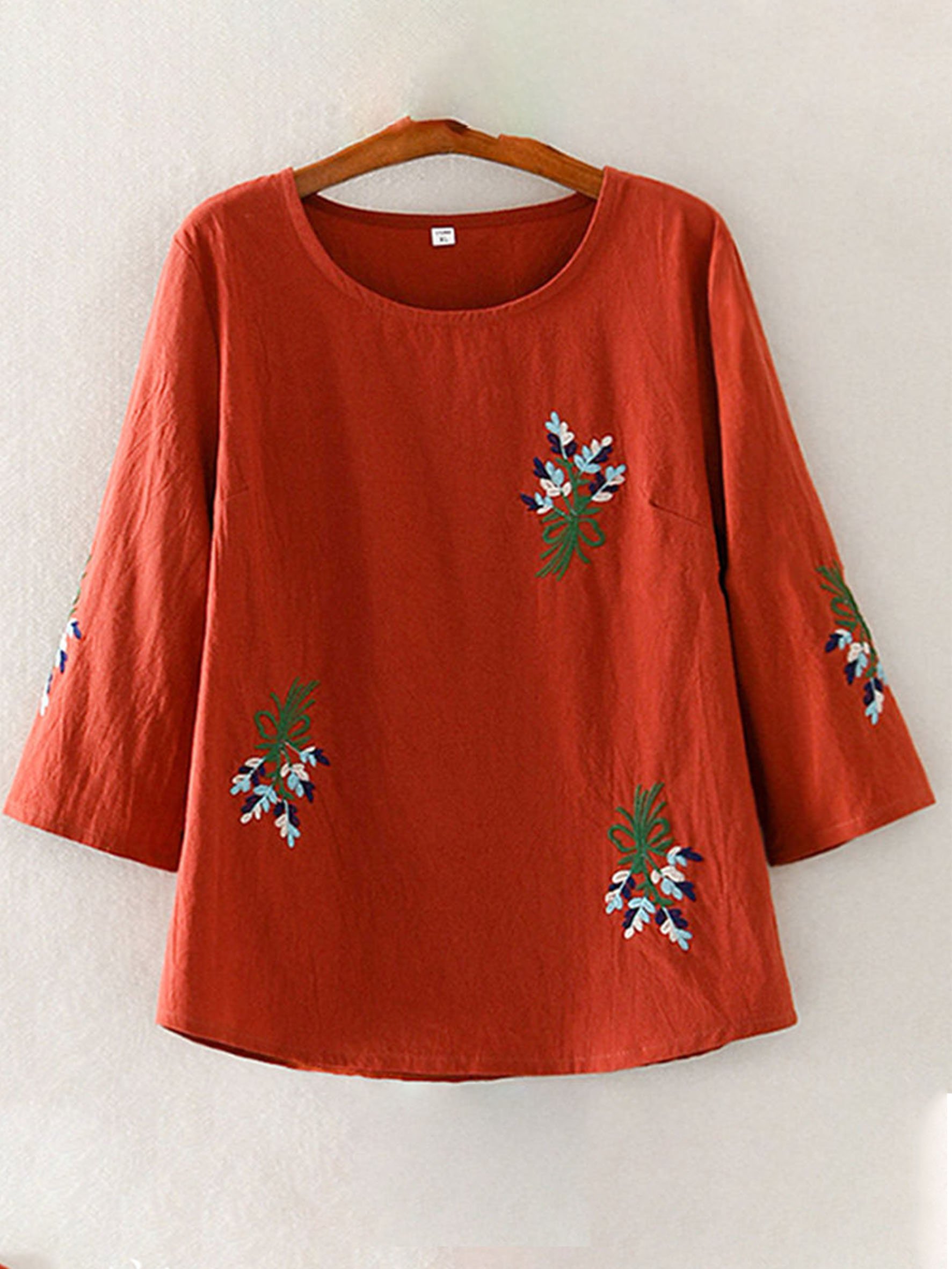 Women's Retro Floral Embroidery Comfortable T-Shirt- Fast Shipping