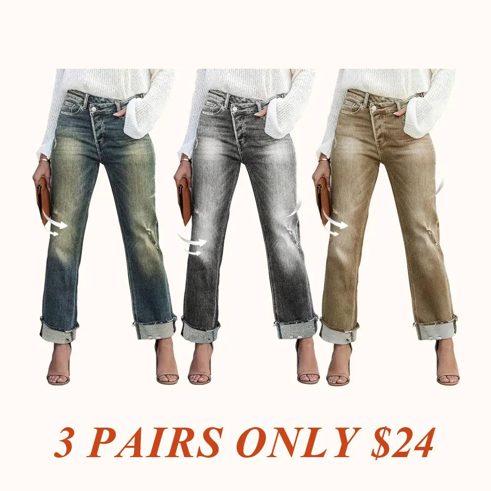 Women's Solid Color Jeans, Casual Comfy Denim Pants for Daily Wear, Ladies Bottoms for All Seasons