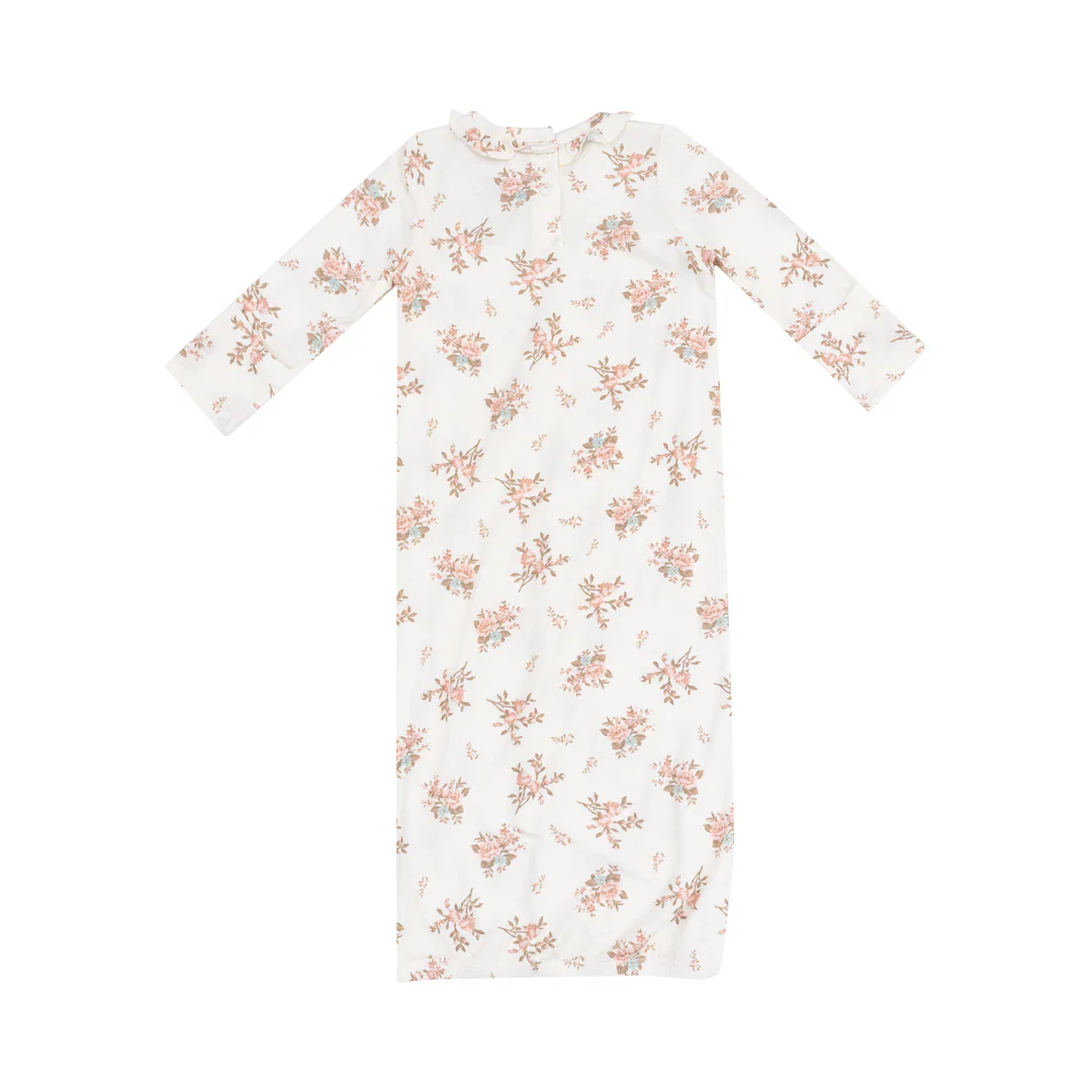 KIMONO GOWN AND HAT SET - VINTAGE ROSEBUDS - 0-3M