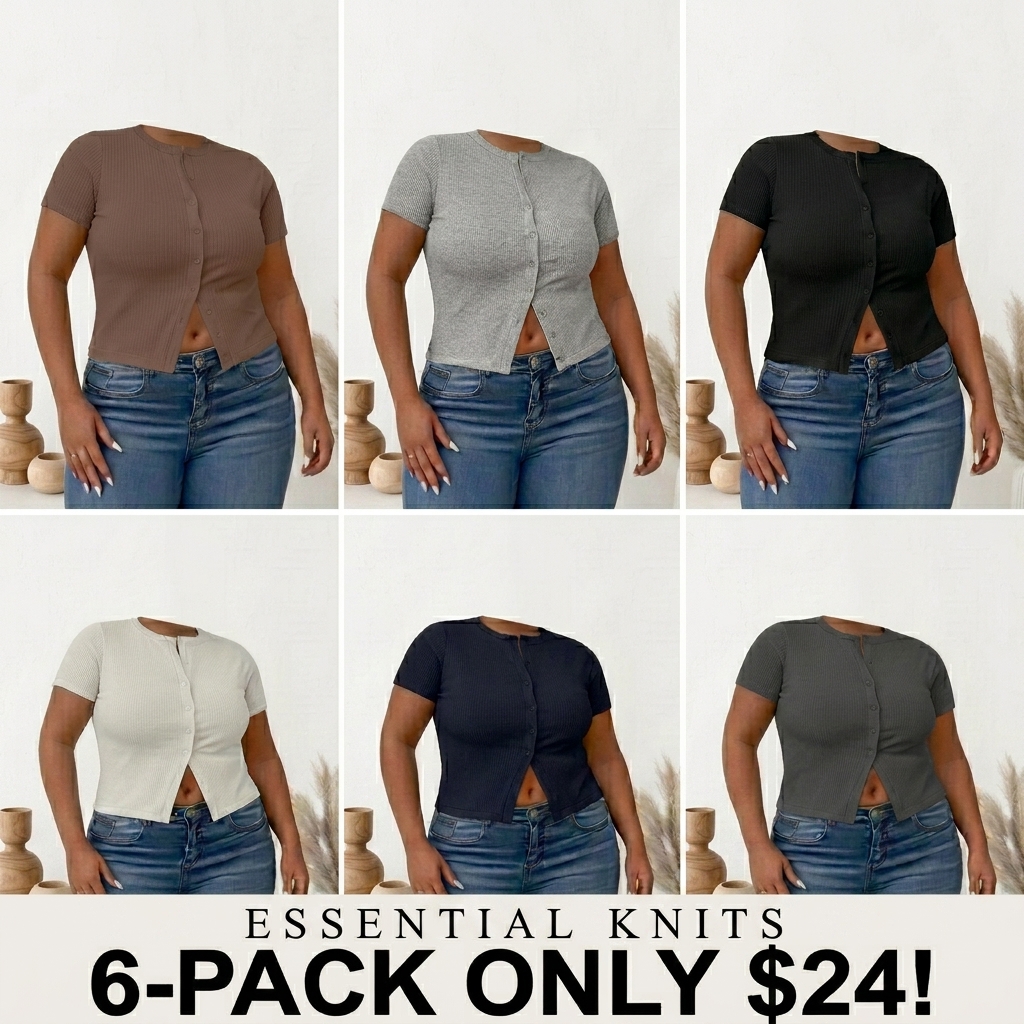 【Plus Size】 Solid Ribbed Short Sleeve Top, Casual Button Front Top for Summer, Women's Plus Clothing for Daily Wear