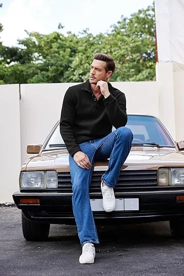 Men's Casual Slim Fit Pullover Sweater Knitted Thermal Sweatshirt.Fleece-lined For Warmth And Wind Protection.Comfortable And Stylish