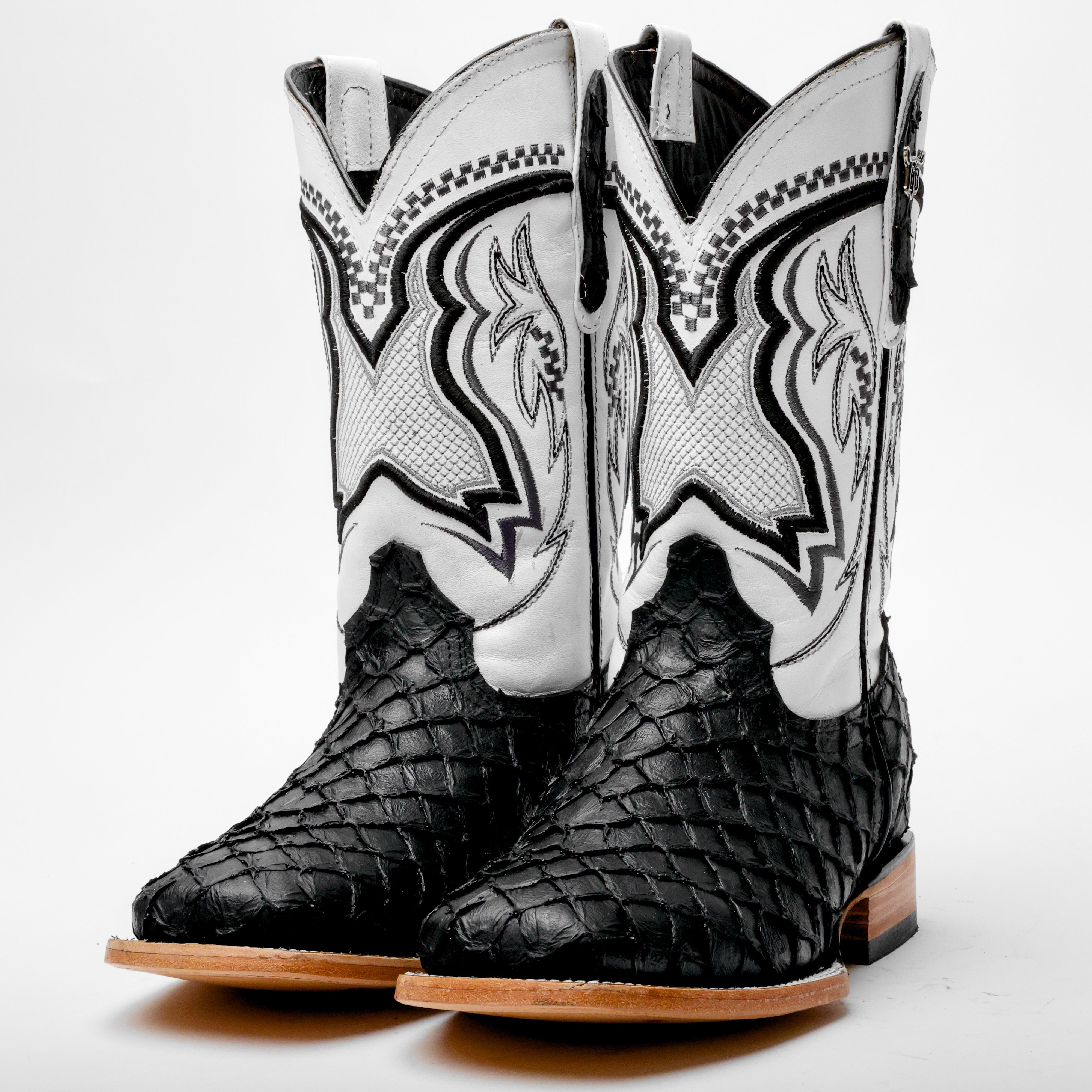 Black Mini Pirarucu Leather Boots - Square Toe