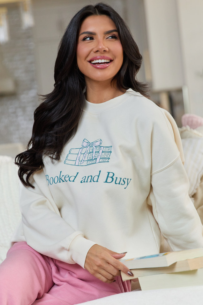 Booked & Busy Cream Graphic Sweatshirt