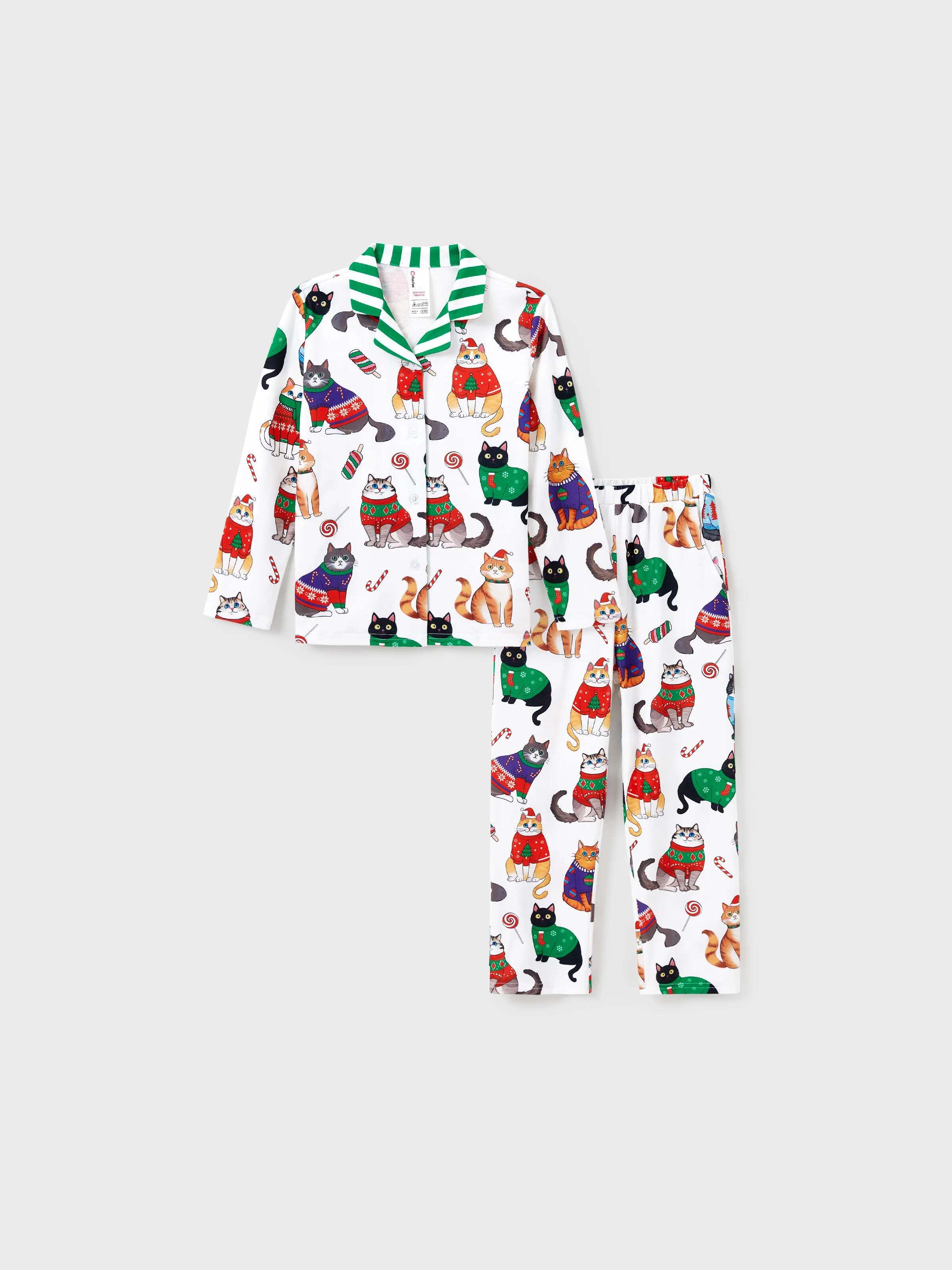 Christmas Matching Family Pajamas Set Christmas Cat Print PJS with Christmas Socks Multi-color