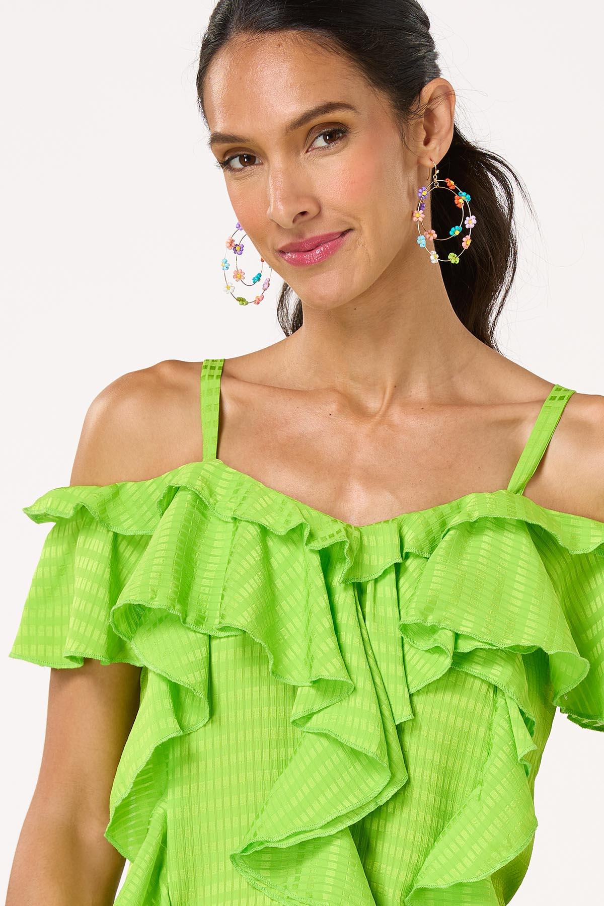 Lime Ruffled Check Tank