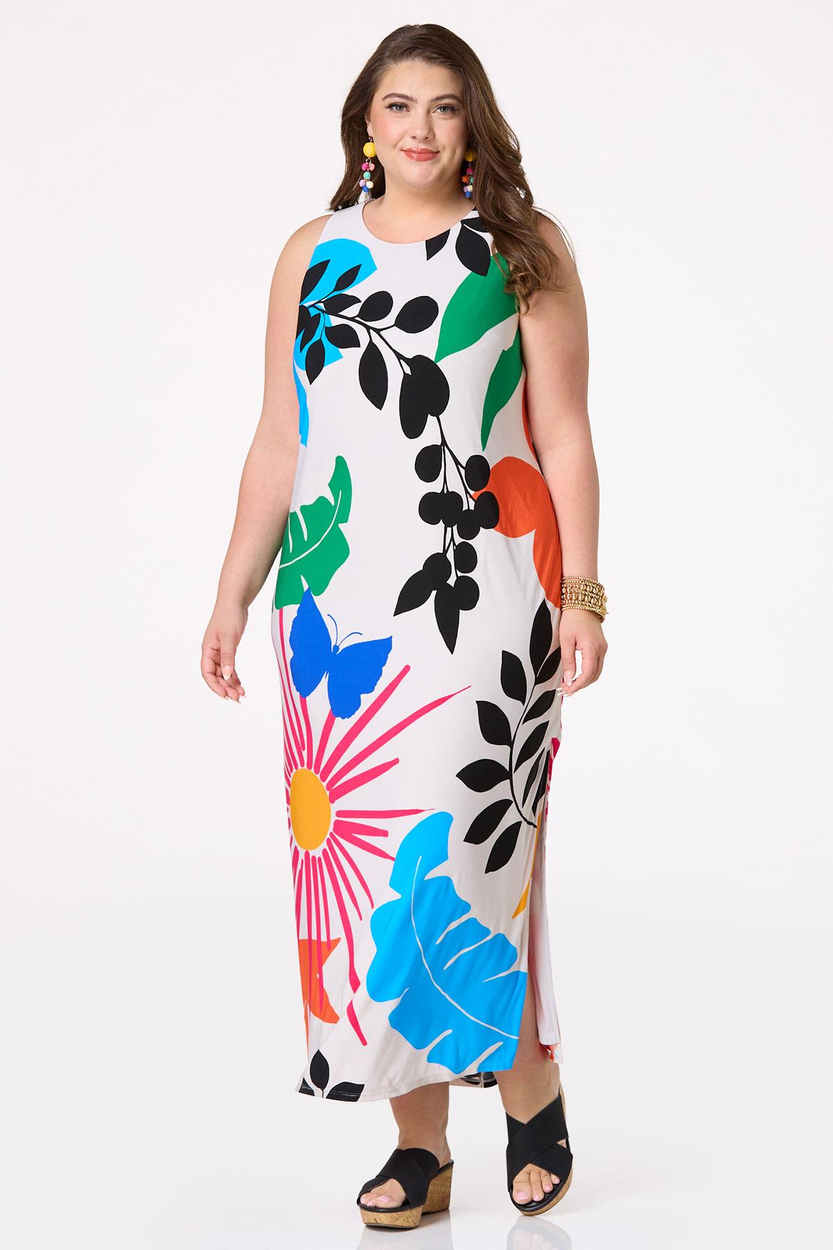 Plus Size Multicolor Tropical Icon Maxi Dress