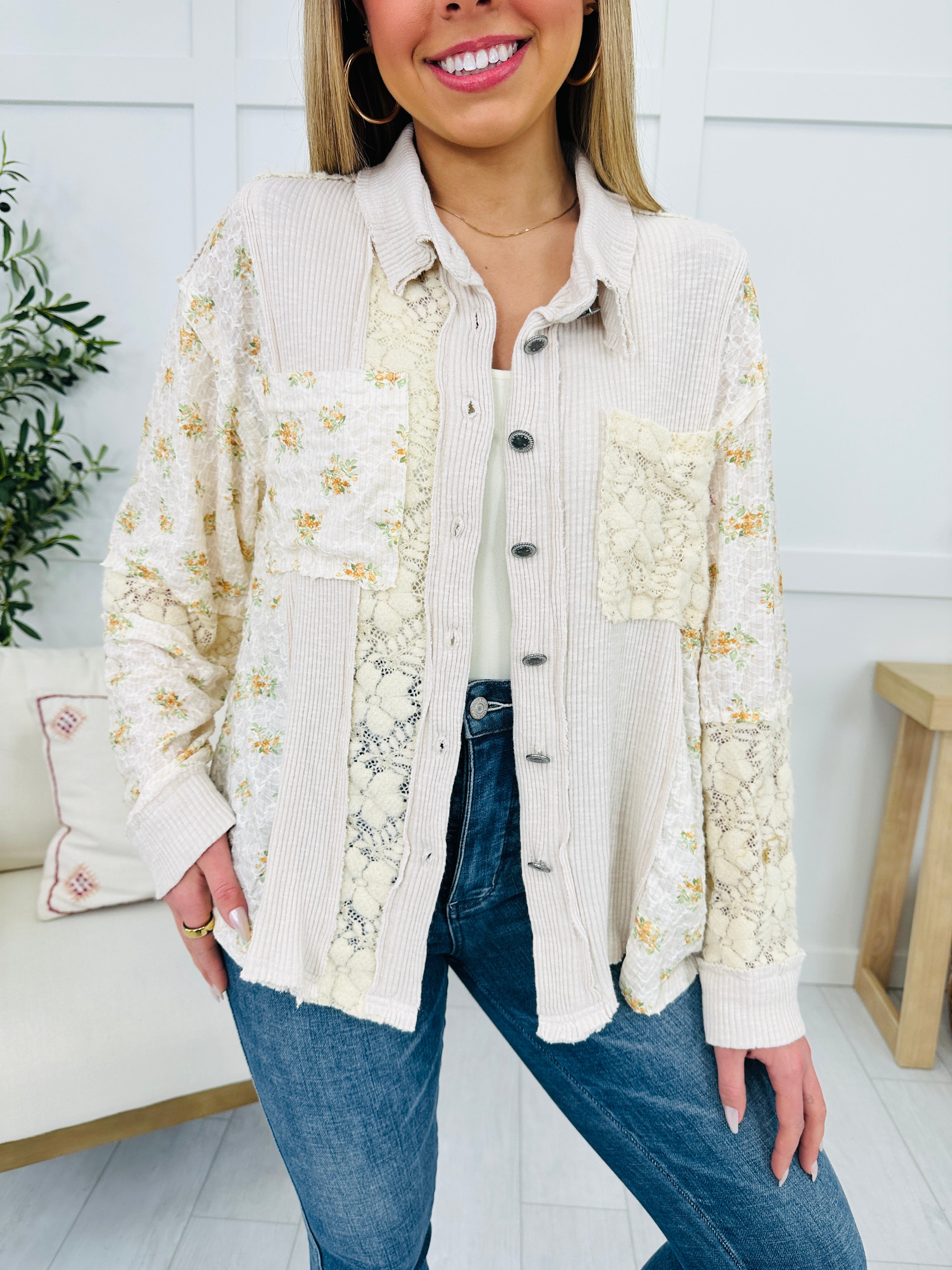 Sweet Stitch Serenity Shacket In Ivory Multi