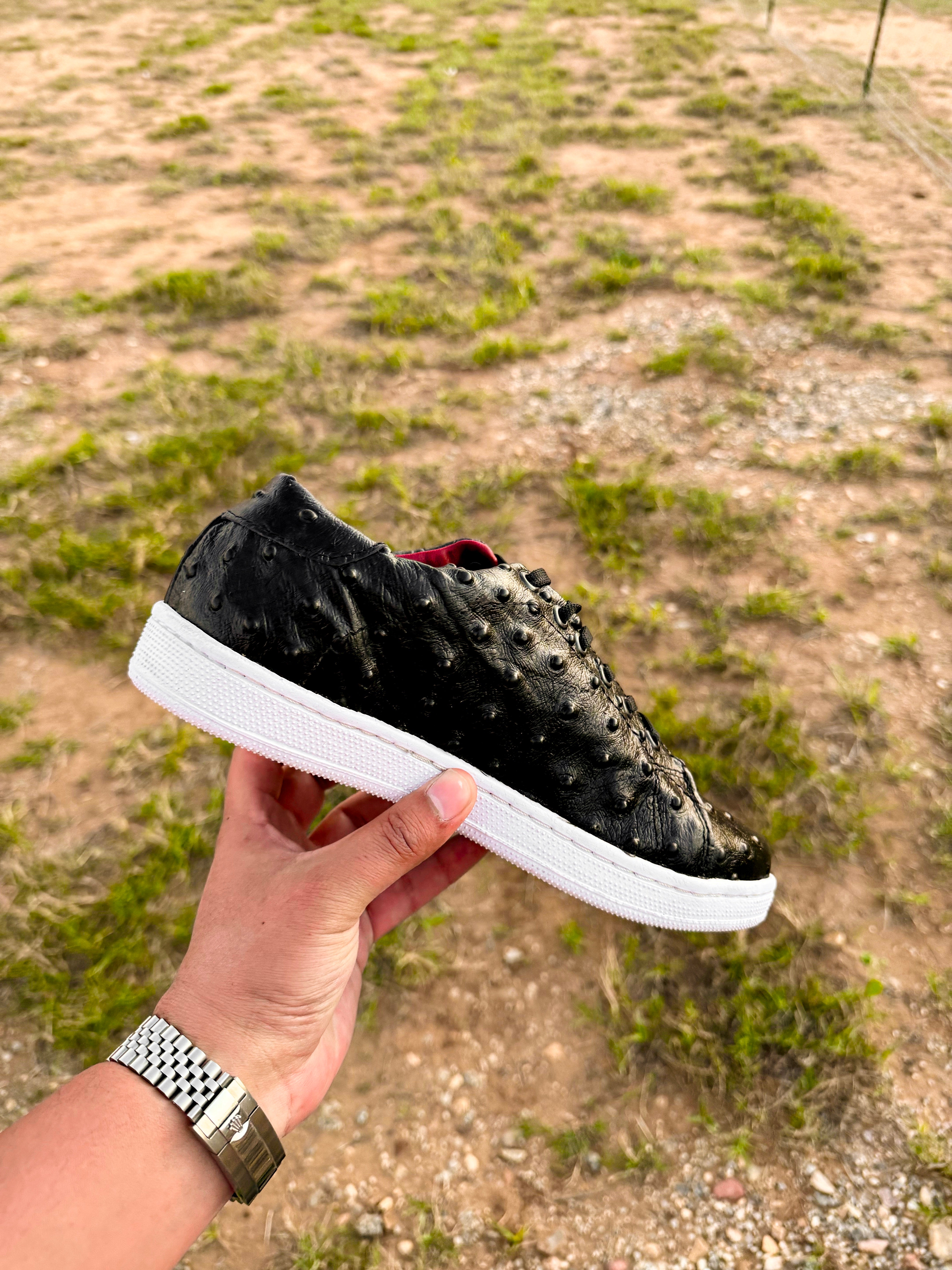 Black Ostrich Leather Shoes