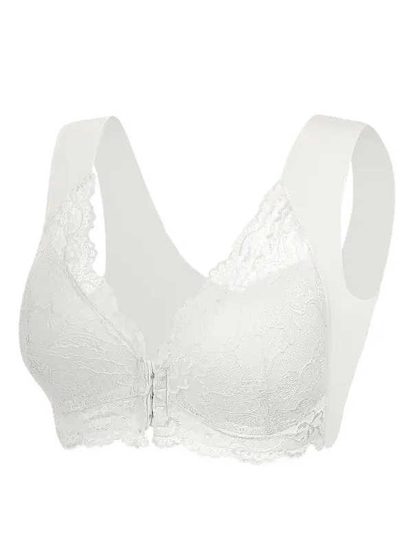 Women's Contrast Lace Hook & Eye Front PushUp Bra