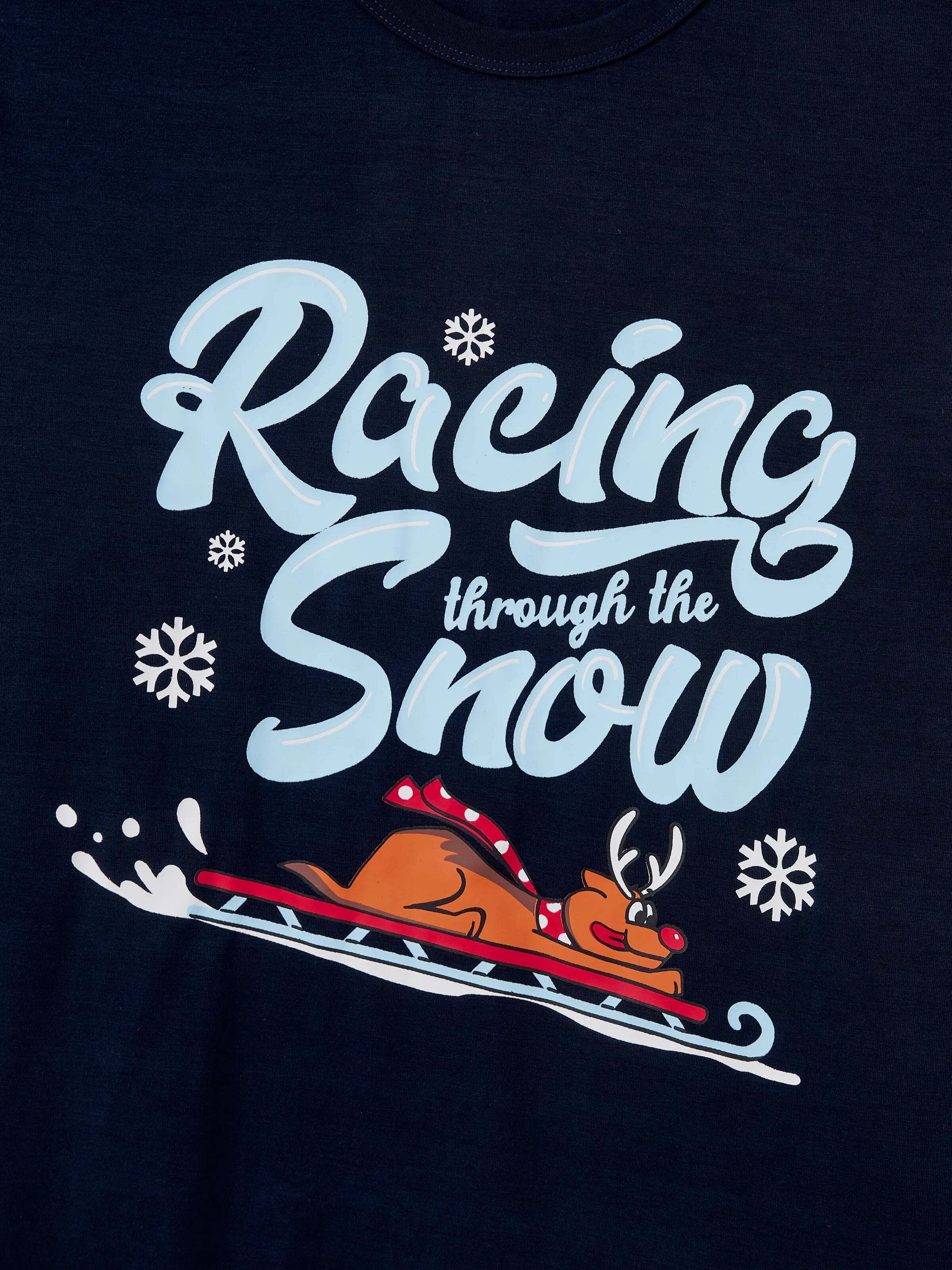 Christmas Matching Family Pajamas Set Sled Dogs Print PJS with Christmas Socks Blue