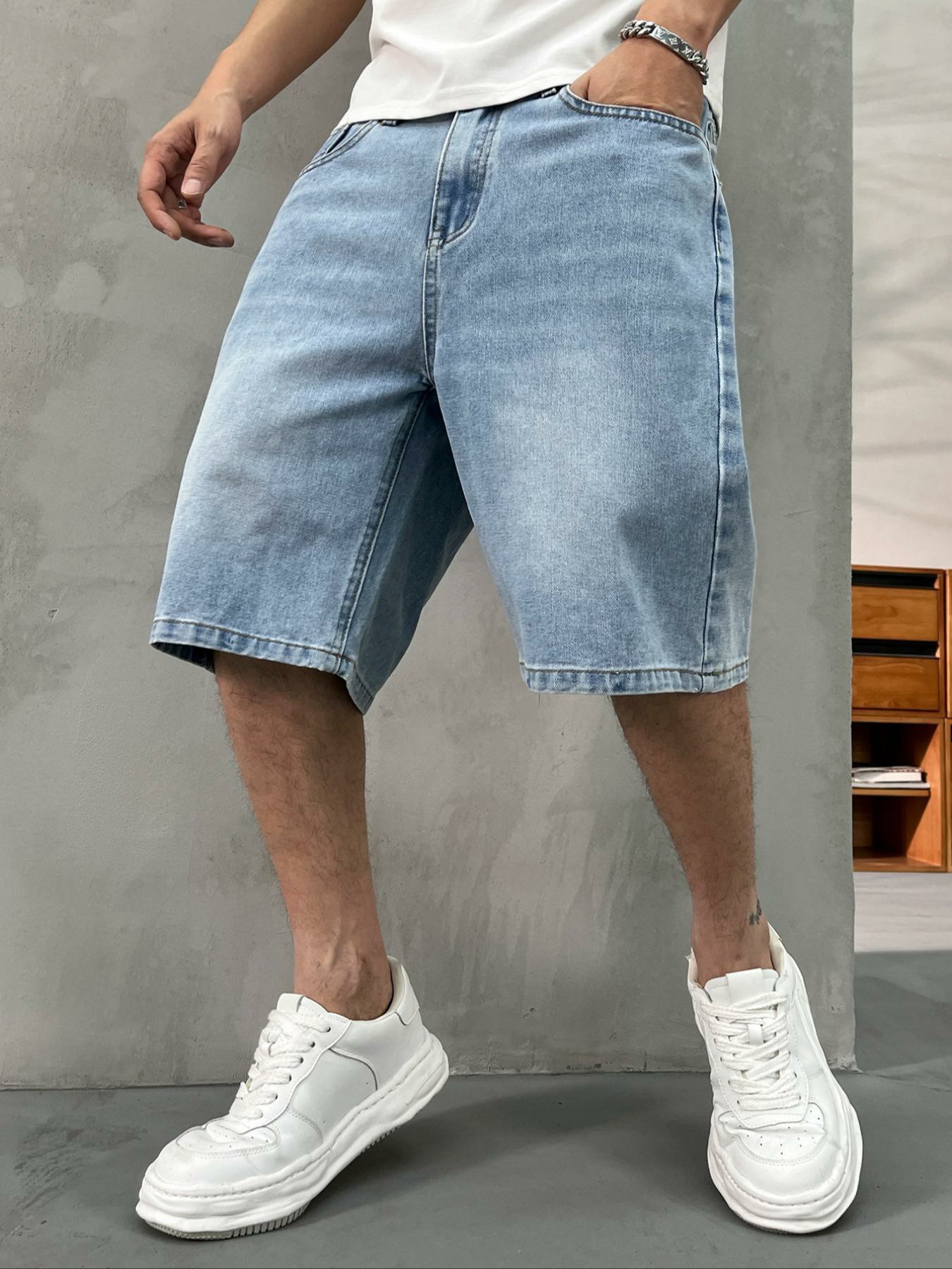 Men's washed retro color denim shorts
