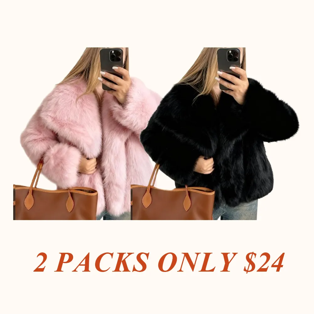 Women's Brown Faux Fur Coat Winter Fluffy Short Jacket