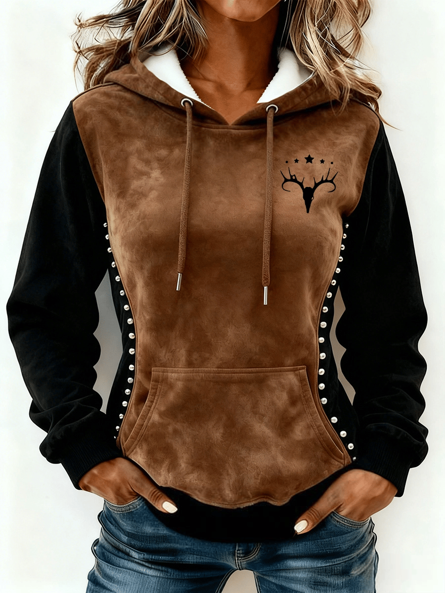 Women's Retro Western Print Hooded Long-Sleeve Sweatshirt