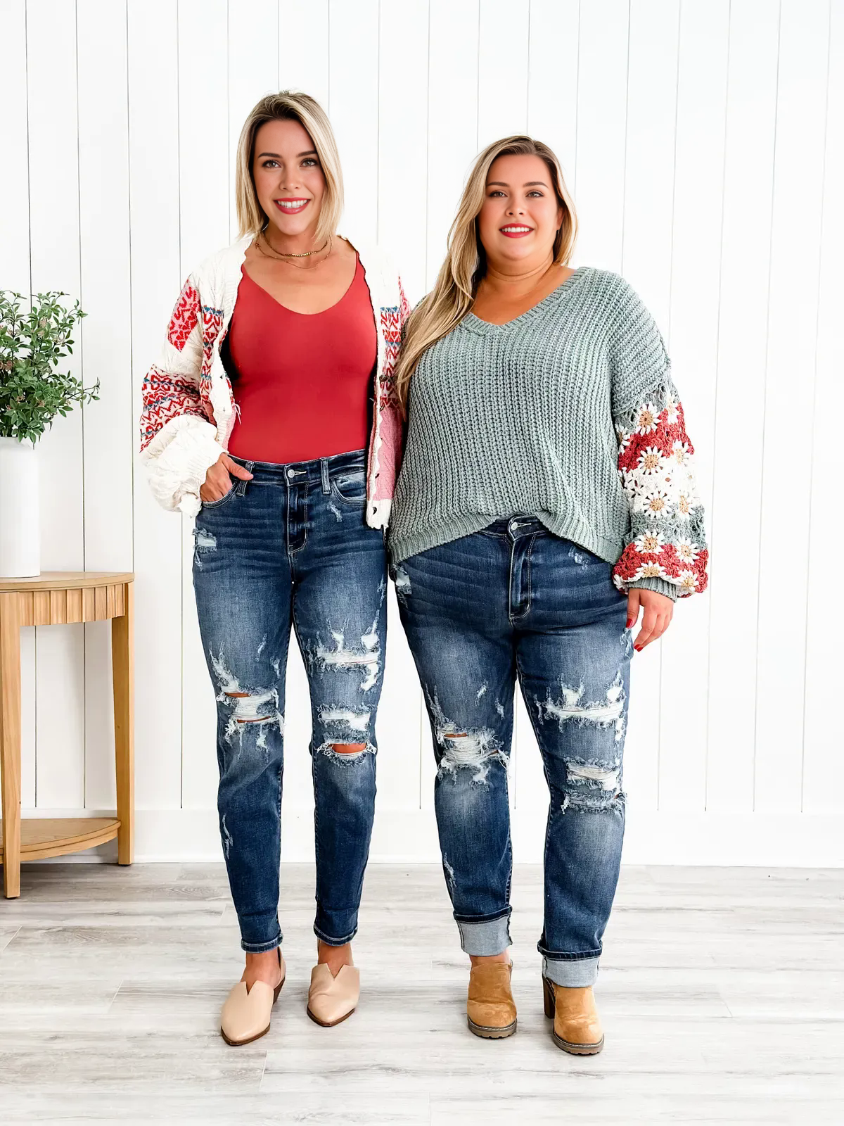 Tummy Control Distressed Cuffed Boyfriend Jeans