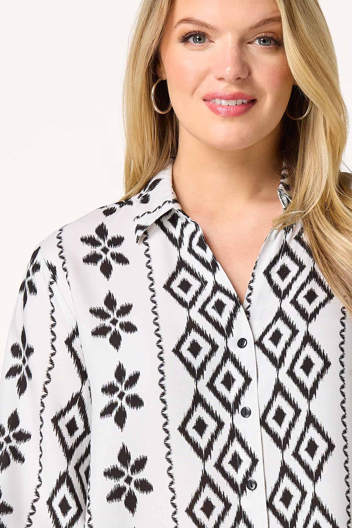 Black White Border Print Top