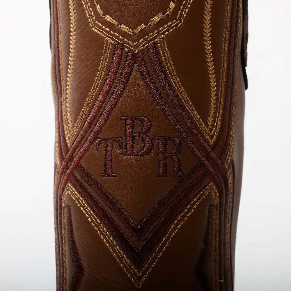 Brown Caiman Neck Leather Boots - Square Toe