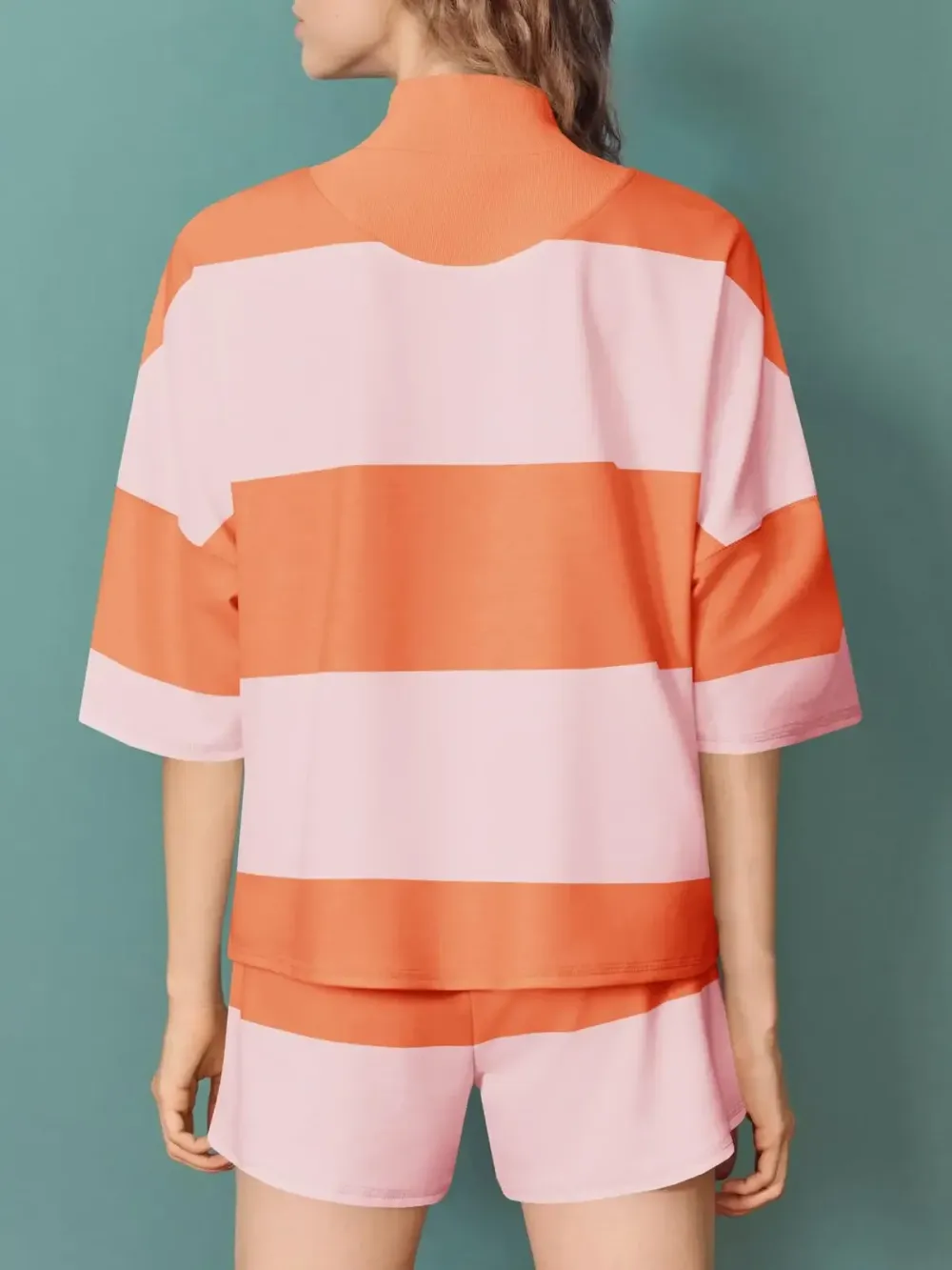 Womens 2 Piece Outfits Summer Striped Sweatshirt Workout Shorts Sets Matching Lounge Set