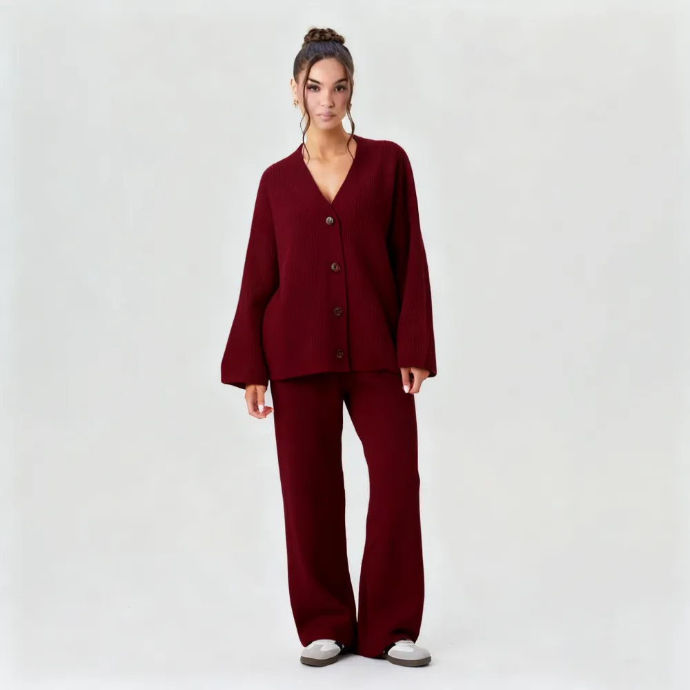 Women's Slouchy Solid Color V-Neck Button-Up Long Sleeve