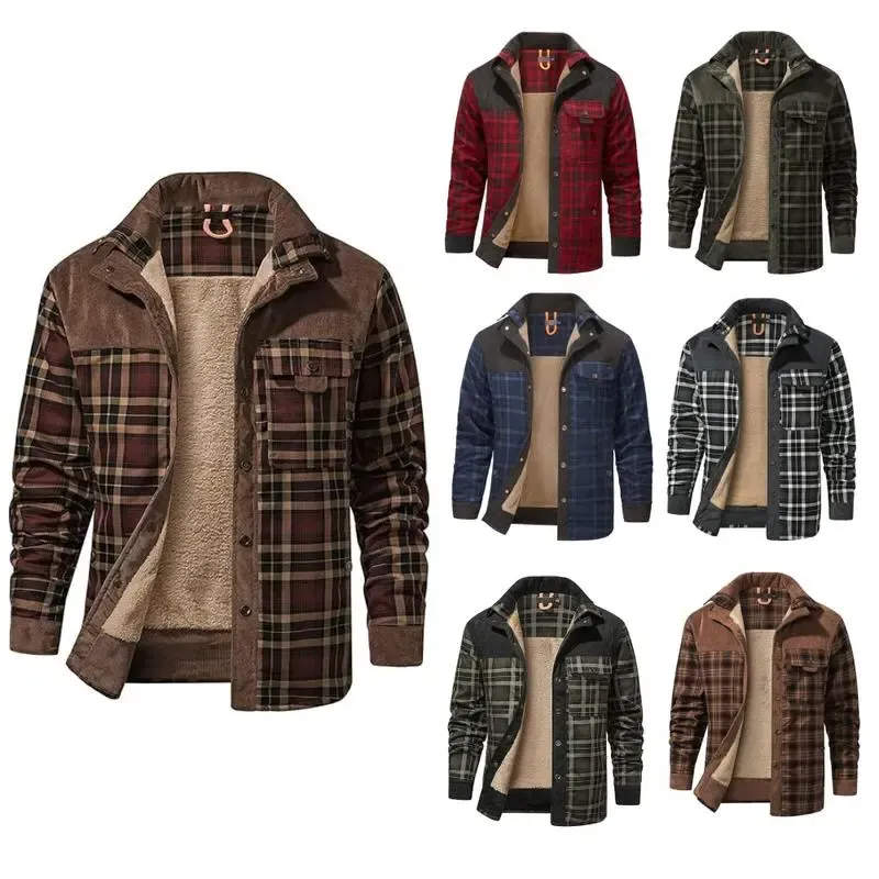 🔥Promotion Day Sale🔥Men's Sherpa Lined Plaid Jacket – Warm Fleece Outdoor Shirt Coat with Pockets
