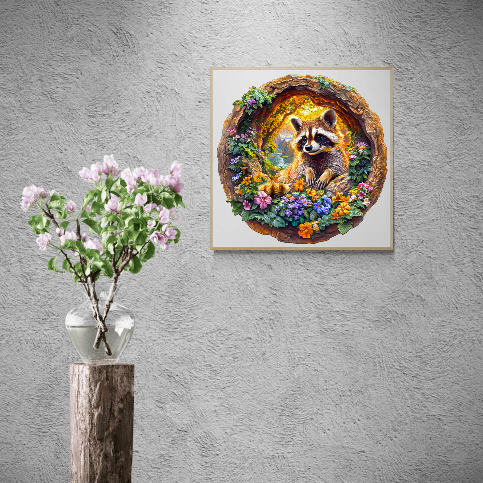 3D Raccoon on Vacation Wooden Jigsaw Puzzle