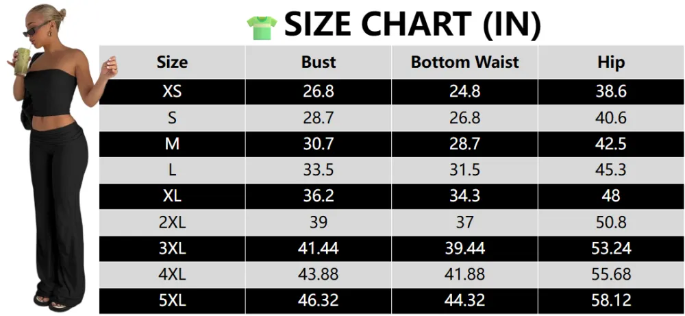 Two-Piece Set Women's Solid Crop Tube Top & Foldover Waist Flare Leg Pants