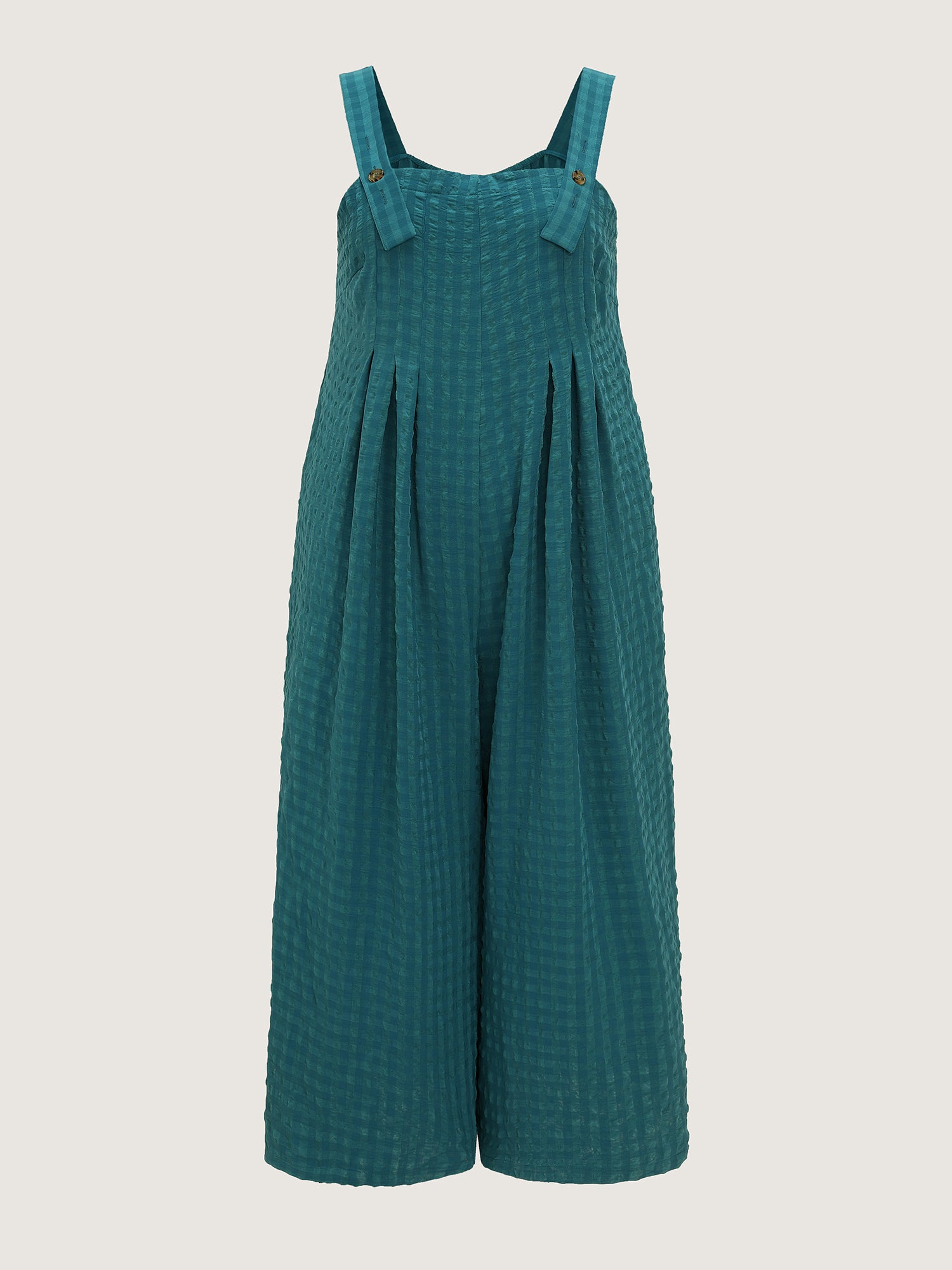 Check Print Pleated Adjustable Overall Jumpsuit