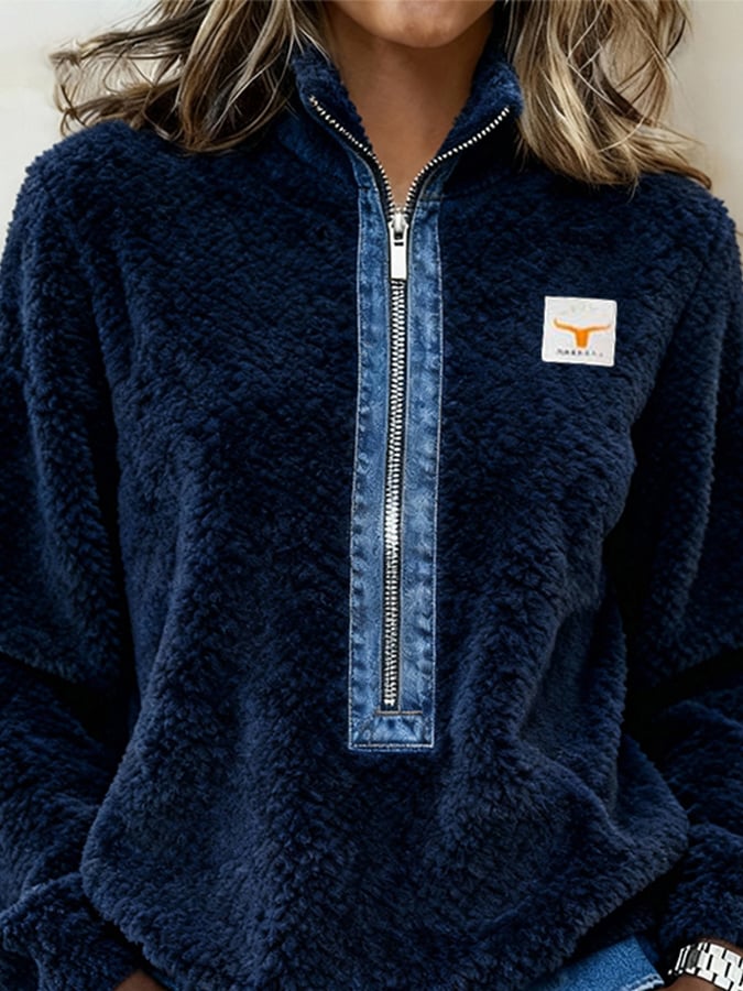 Women'S Casual Color-Blocked Wool Sweatshirt