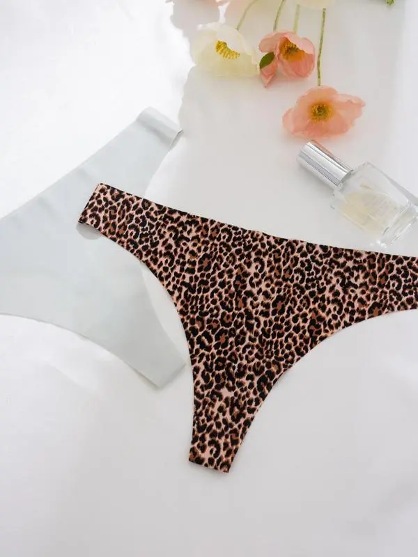 Women's Solid Color & Leopard Print Seamless Thong (Less than $1 each!)