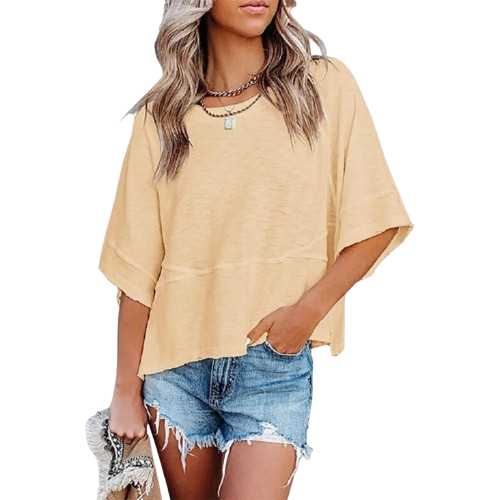 (Special Offer) Women's Summer Casual Round-Neck Batwing Sleeve T-Shirt — Solid Color, Loose Fit