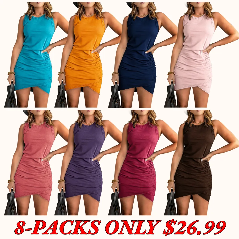 Women's solid color pleated wrap dress