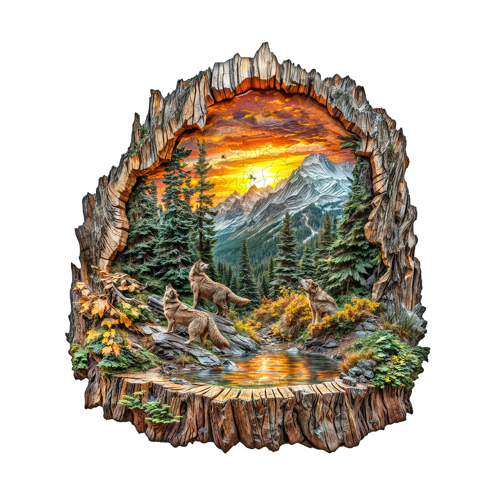Tree stump Wolf Wooden Jigsaw Puzzle