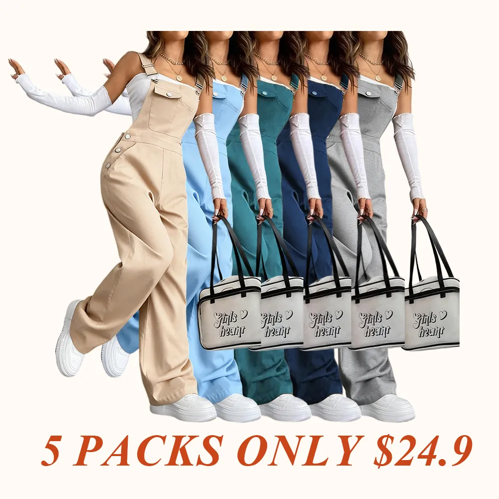 Women's Plain Pocket Overalls, Casual Comfy Overalls for Daily Wear, Ladies Clothes for All Seasons, Womenswear
