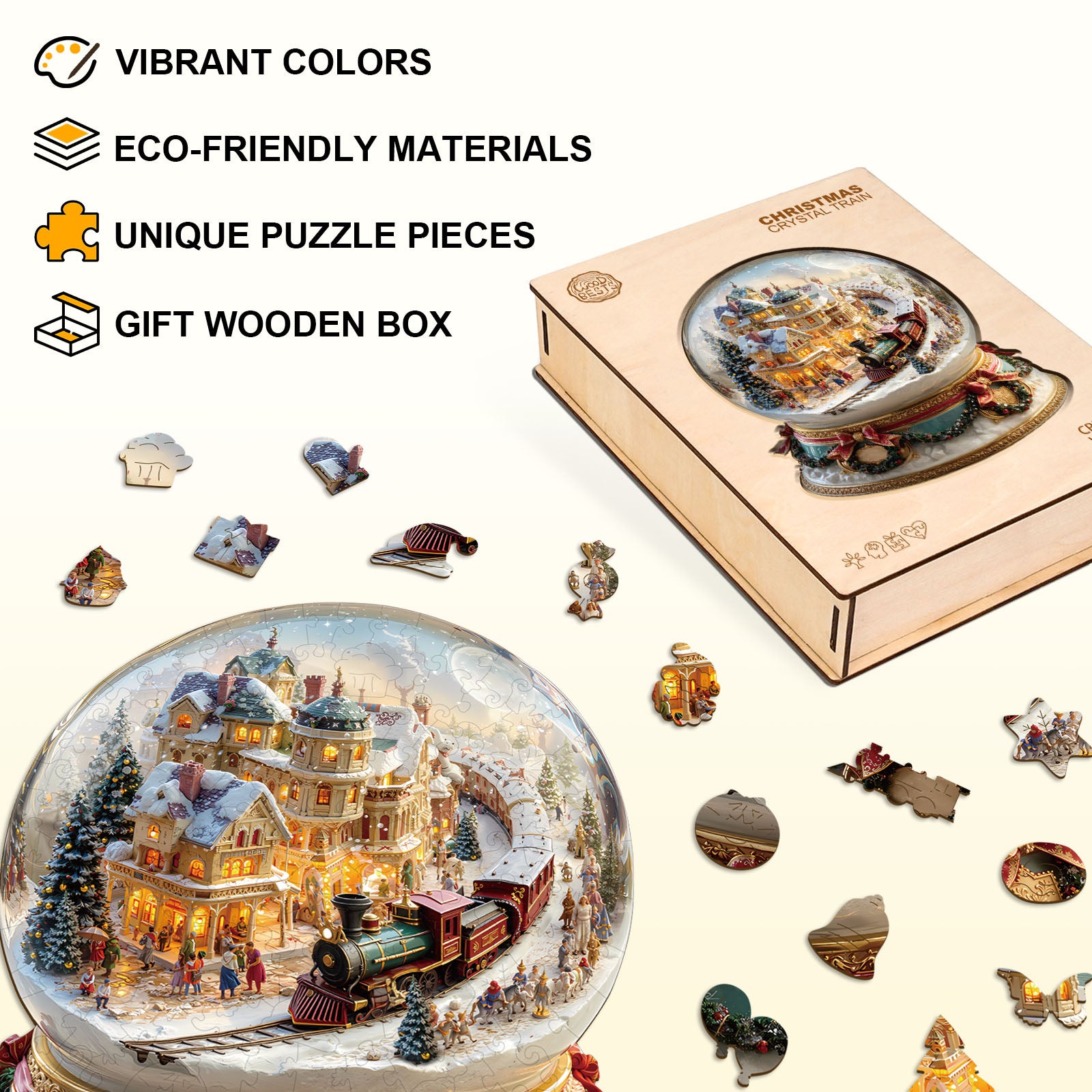 Christmas Crystal Train Wooden Jigsaw Puzzle