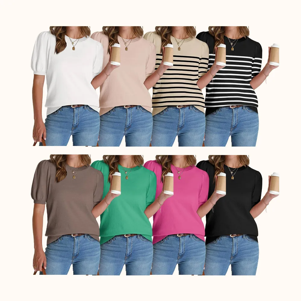 Women's Puff Short Sleeve 2026 Spring Summer Sweater - Lightweight Knit Top - Business Casual Blouse