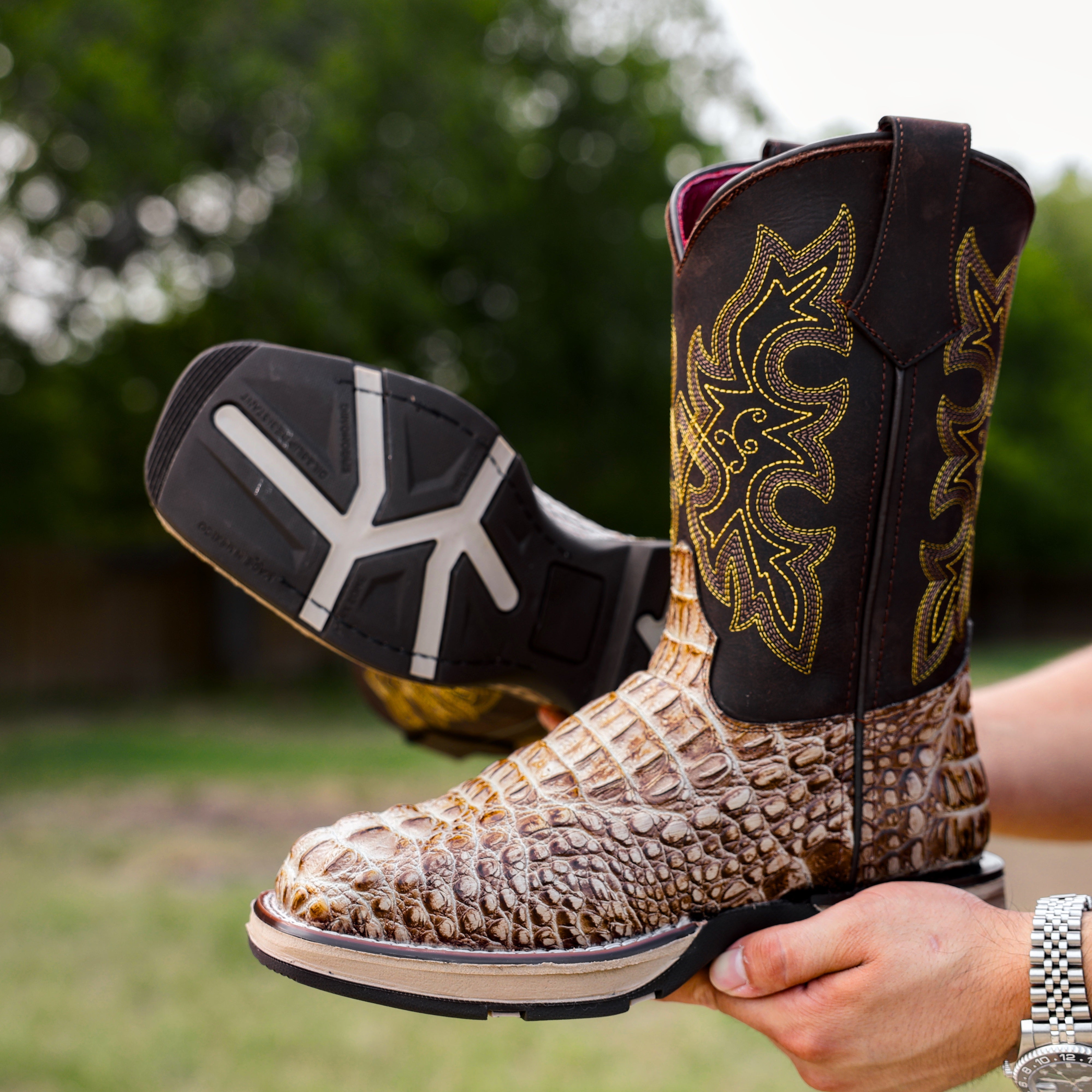 Bone Caiman Neck Leather Boots With 3D Lightweight Sole - Composite Toe