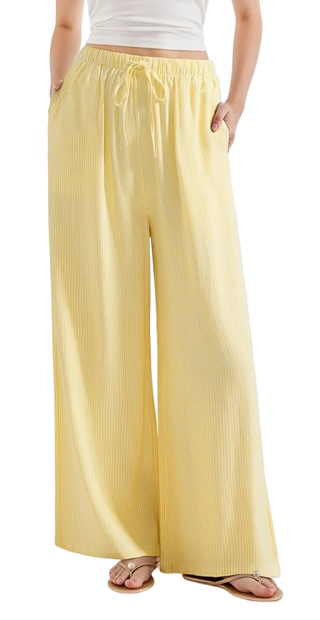 Women’s Wide Leg Linen Palazzo Pants – High Waist Lounge Pants with Pockets