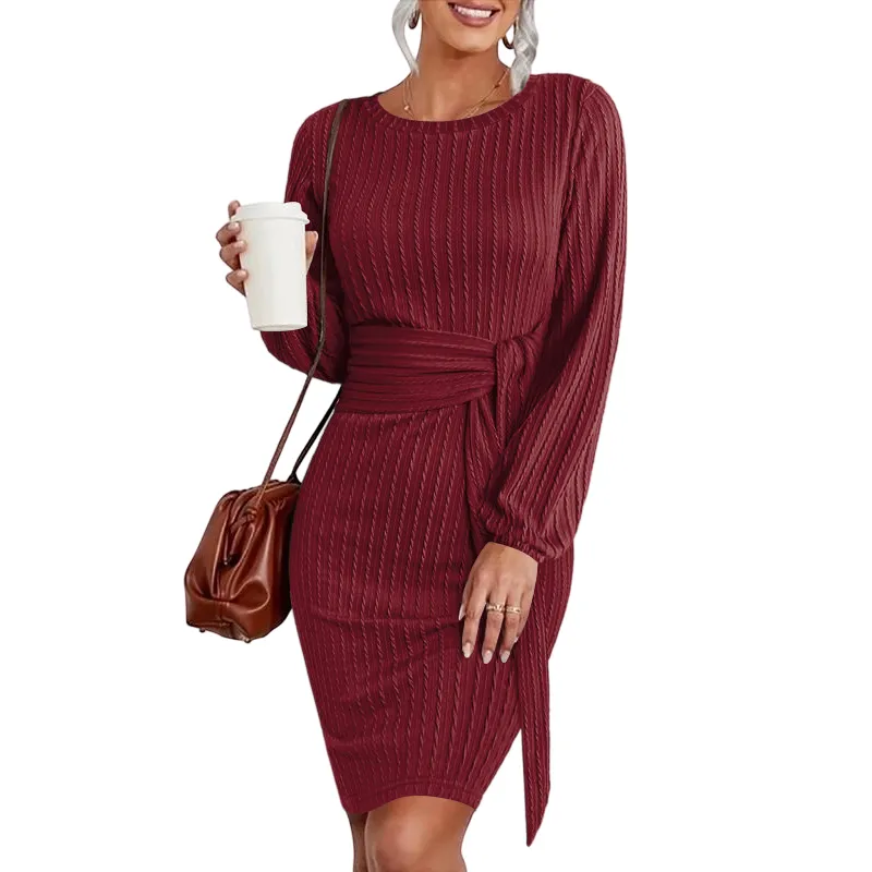 Women's Elegant Knit Dress Long Lantern Sleeve