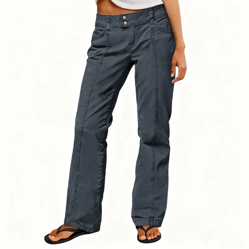 Mid Rise Straight Leg Pants women’s clothes Stretchy Fabric