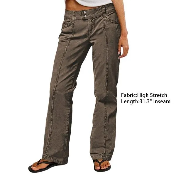 Mid Rise Straight Leg Pants women’s clothes Stretchy Fabric