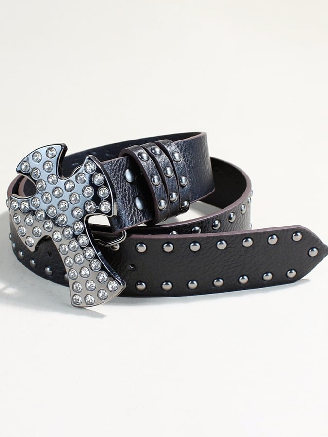 Diamond Cross Punk Heart Large Plate Buckle Rivet Belt