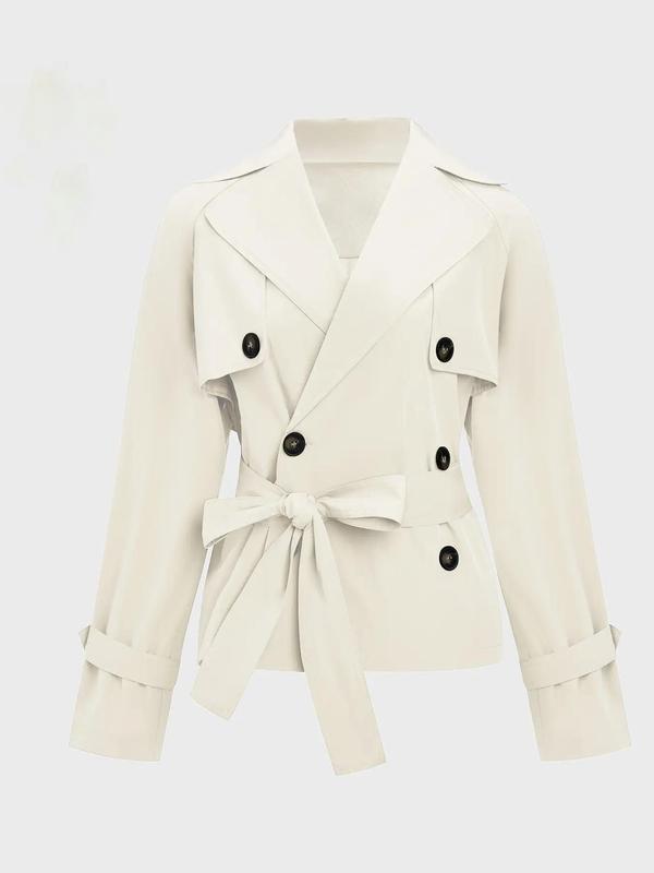 Trendy Solid Color Lapel Double Breasted Long Sleeve Trench Coat, Jackets